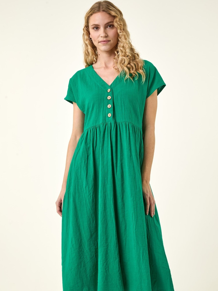 Roman Bright Green Linen Look Button Midi Dress - Image 2 of 5