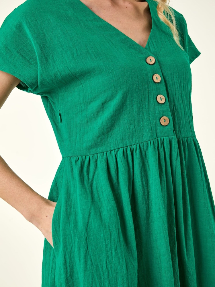 Roman Bright Green Linen Look Button Midi Dress - Image 5 of 5