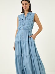 Φόρεμα μίντι με ρωμαϊκό γιακά και φαρδιά γραμμή - Εικόνα 1 από 5