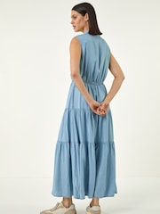 Φόρεμα μίντι με ρωμαϊκό γιακά και φαρδιά γραμμή - Εικόνα 3 από 5