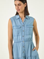 Φόρεμα μίντι με ρωμαϊκό γιακά και φαρδιά γραμμή - Εικόνα 4 από 5