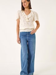 Roman Natural Textured Frill Top - Image 2 of 5