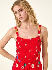 Roman Red Floral Border Print Shirred Jumpsuit - Image 4 of 5