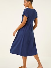 Roman Blue Linen Look Button Midi Dress - Image 3 of 5