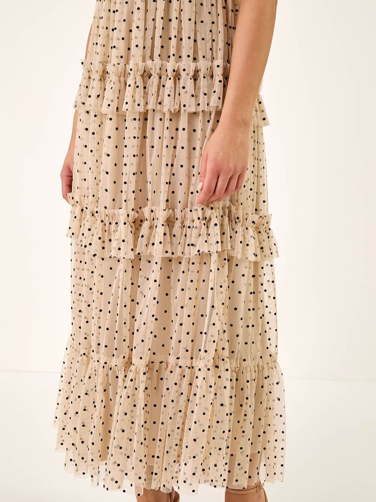 Roman White Mesh Frill Maxi Dress - Image 5 of 5 Roman White Mesh Frill Maxi Dress - Image 5 of 5