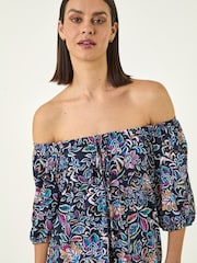 Roman Blue Floral Print Bardot Top - Image 1 of 5