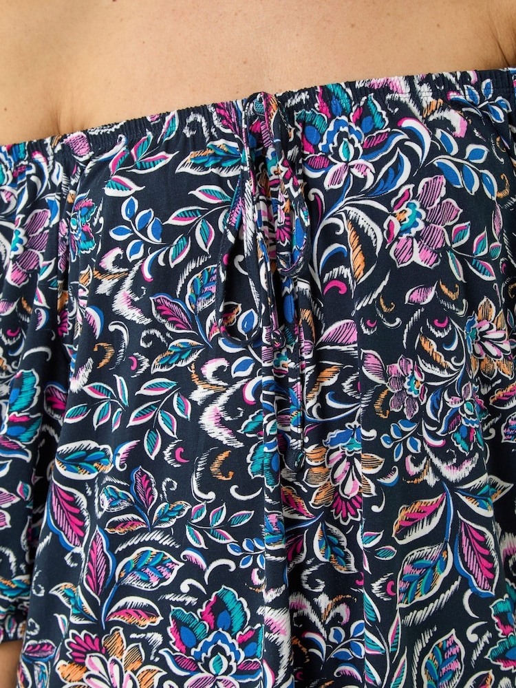 Roman Blue Floral Print Bardot Top - Image 5 of 5