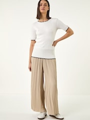 Roman White Button Detail Ribbed Knit Top - Image 2 of 5