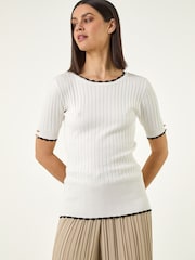 Roman White Button Detail Ribbed Knit Top - Image 4 of 5