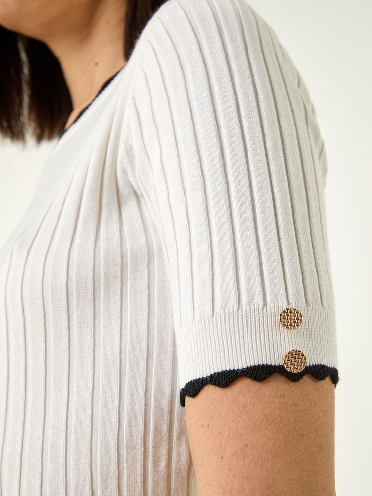 Blanco - Roman Button Detail Ribbed Knit Top - Imagen 6 de 6