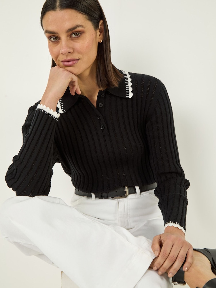 Roman Black Collared Rib Blouses - Image 1 of 5 Roman Black Collared Rib Blouses - Image 1 of 5