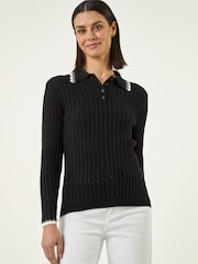 Roman Black Collared Rib Blouses - Image 4 of 5