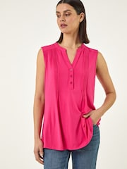 Roman Pink Pintuck Notch Neck Top - Image 1 of 5