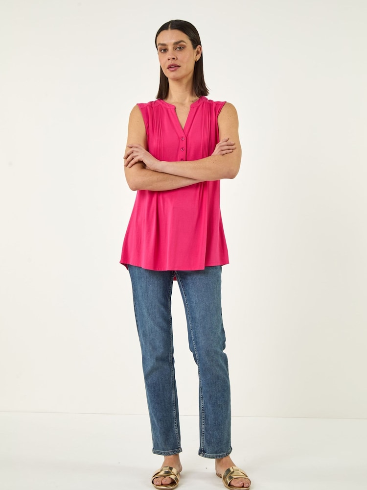 Roman Pink Pintuck Notch Neck Top - Image 2 of 5