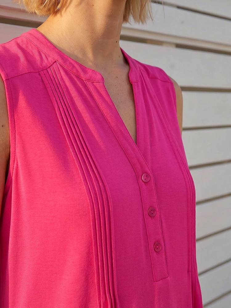 Roman Pink Pintuck Notch Neck Top - Image 5 of 5