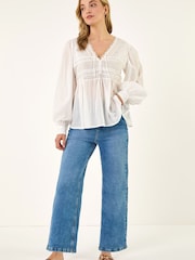 Roman White Cotton Lace Pintuck Top - Image 2 of 5