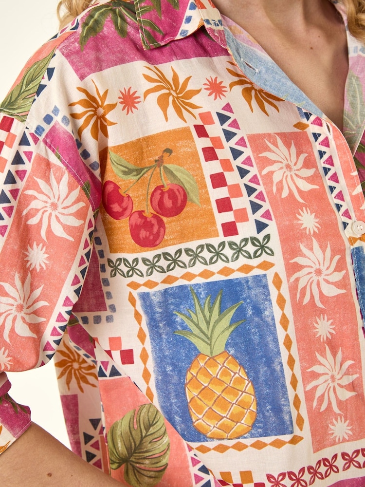 Roman Orange Tropical Print Shirt - Image 5 of 5