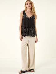 Roman Black Crochet Knit Vest Top - Image 2 of 5