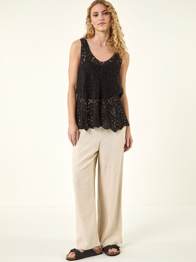 Roman Black Crochet Knit Vest Top - Image 2 of 5