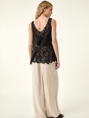 Roman Black Crochet Knit Vest Top - Image 3 of 5