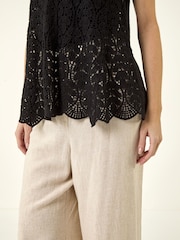 Roman Black Crochet Knit Vest Top - Image 5 of 5