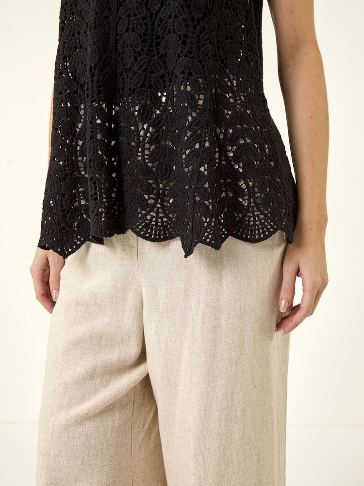 Roman Black Crochet Knit Vest Top - Image 6 of 6