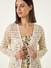 Roman Natural Crochet Edge To Edge Cardigan - Image 1 of 5