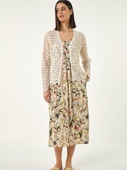 Roman Natural Crochet Edge To Edge Cardigan - Image 2 of 5