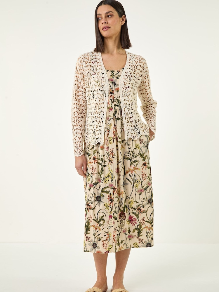 Roman Natural Crochet Edge To Edge Cardigan - Image 2 of 5