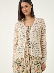 Roman Natural Crochet Edge To Edge Cardigan - Image 4 of 5