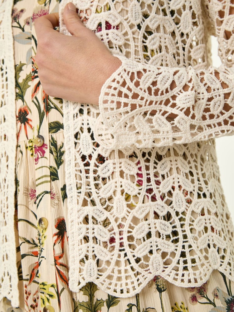 Roman Natural Crochet Edge To Edge Cardigan - Image 5 of 5