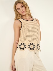 Roman Natural Crochet Floral Knit Vest - Image 1 of 5
