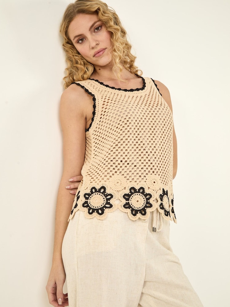 Roman Natural Crochet Floral Knit Vest - Image 1 of 5