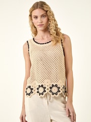 Roman Natural Crochet Floral Knit Vest - Image 4 of 5