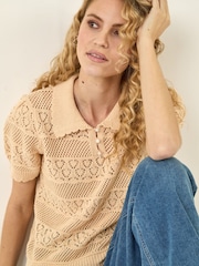 Roman Natural Pointelle Collar Knit Top - Image 1 of 5