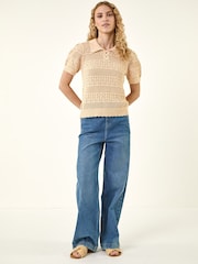 Roman Natural Pointelle Collar Knit Top - Image 2 of 5