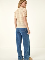 Roman Natural Pointelle Collar Knit Top - Image 3 of 5