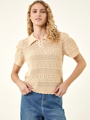 Roman Natural Pointelle Collar Knit Top - Image 4 of 5