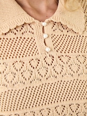 Roman Natural Pointelle Collar Knit Top - Image 5 of 5