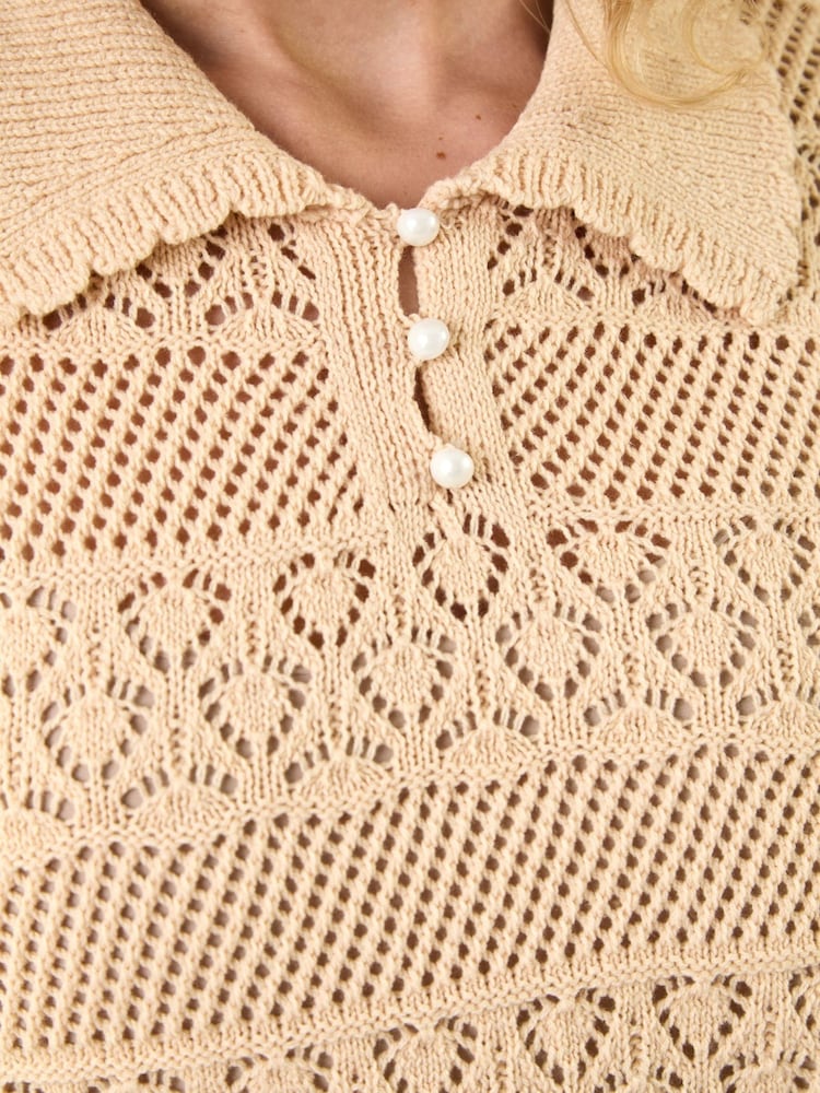 Roman Natural Pointelle Collar Knit Top - Image 5 of 5