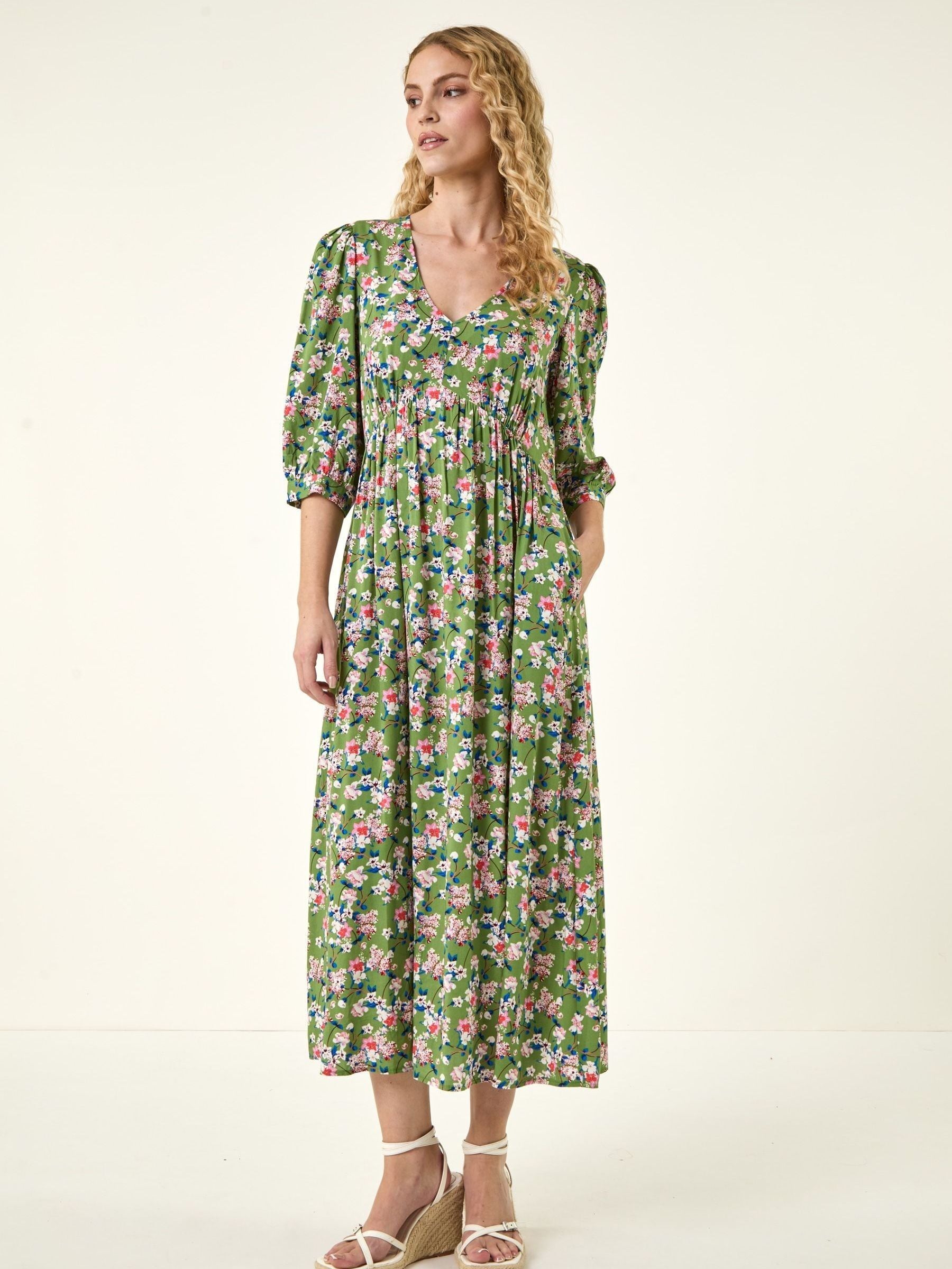 Roman Women's Green Floral Print Midi Dress - Image 1