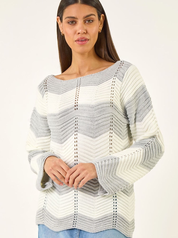 Roman White Wave Chevron Knit Jumper - Image 4 of 4 Roman White Wave Chevron Knit Jumper - Image 4 of 4