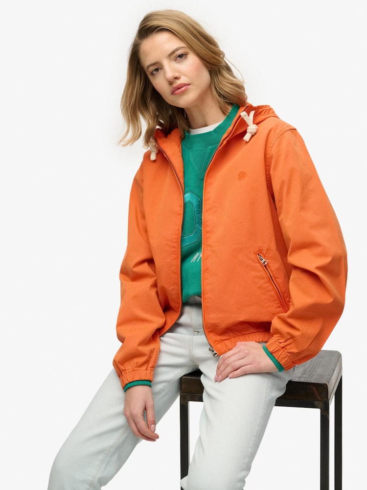 Superdry Orange Hooded Washed Twill Jacket - Image 1 of 6 Superdry Orange Hooded Washed Twill Jacket - Image 1 of 6