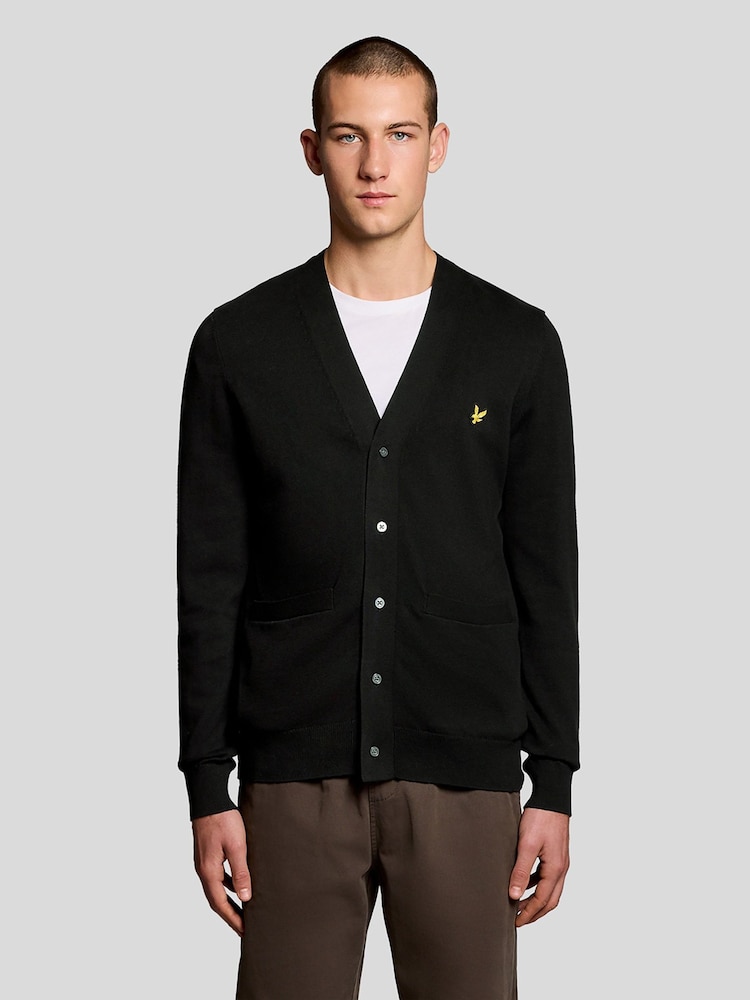Lyle & Scott Black Cotton V-Neck Cardigan - Image 1 of 6