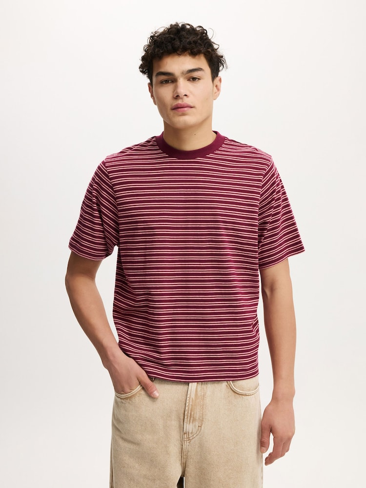 Velvet Plum / Vintage Rose Stripe - تيشرت قصّة ضيقة وقصيرة من Cotton On - Image 1 of 4