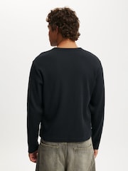 Cotton On Black Cropped Fit Textured Long Sleeve T-Shirt - Image 2 of 4