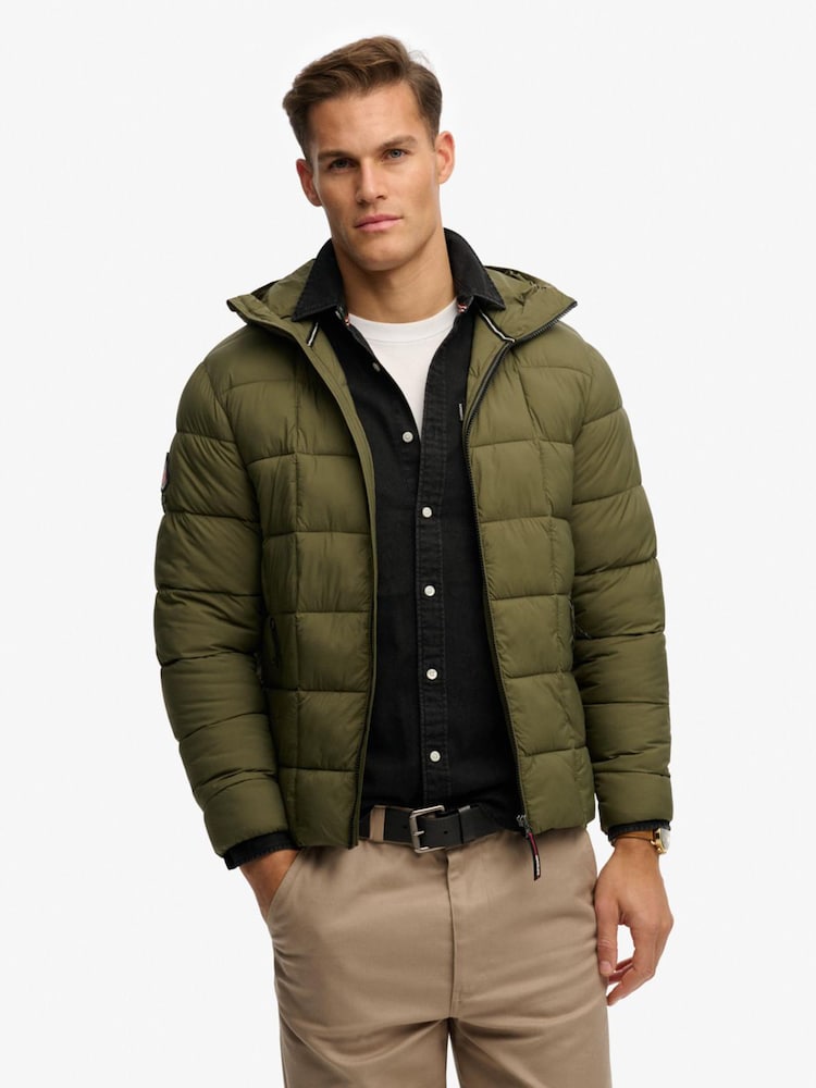 Superdry Green Hooded Box Quilt Fuji Lite Jacket - Image 1 of 7