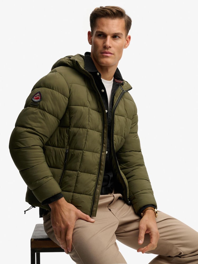 Superdry Green Hooded Box Quilt Fuji Lite Jacket - Image 2 of 7