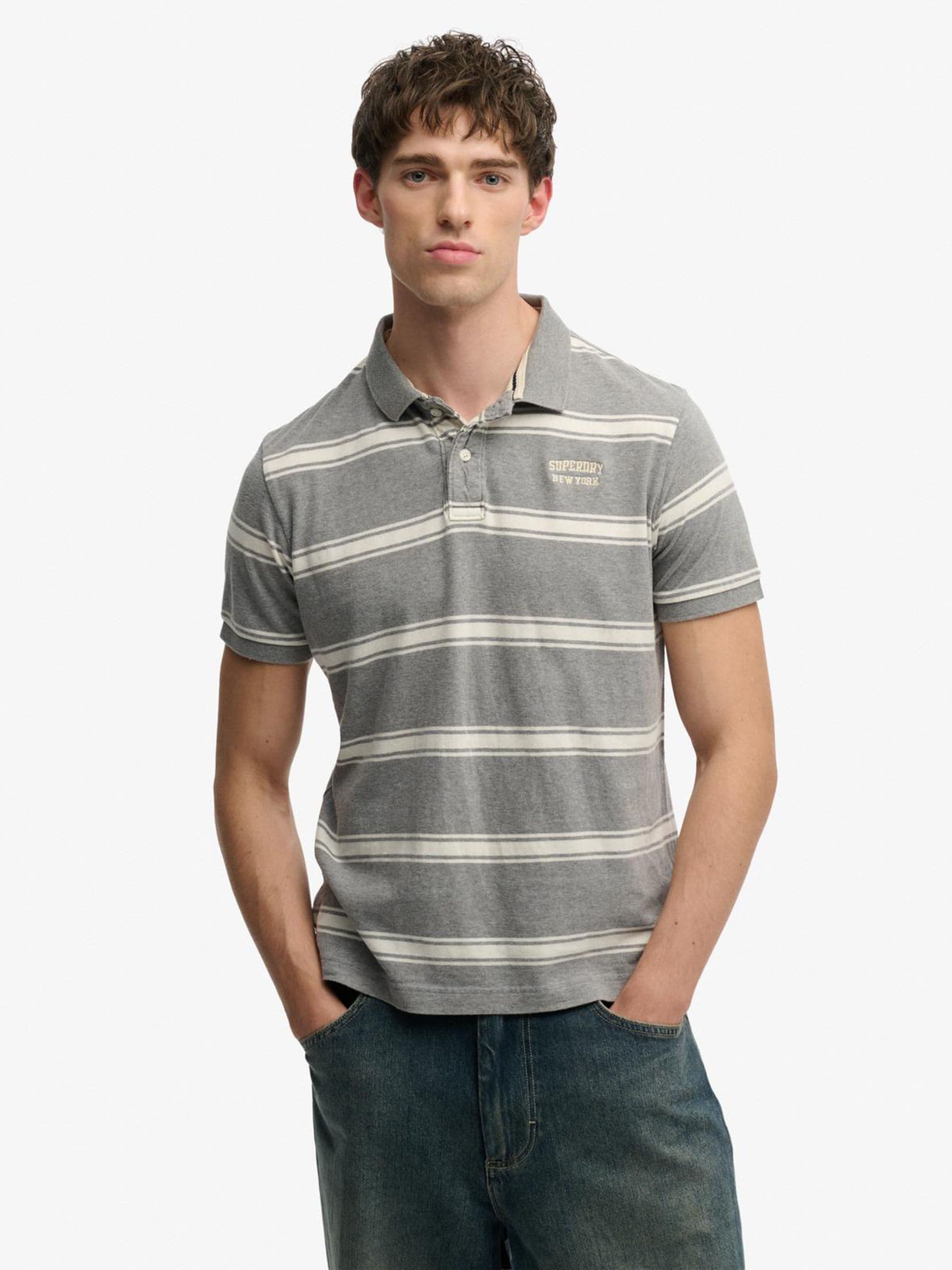 Superdry Grey Striped Polo Shirt Vintage - Image 2