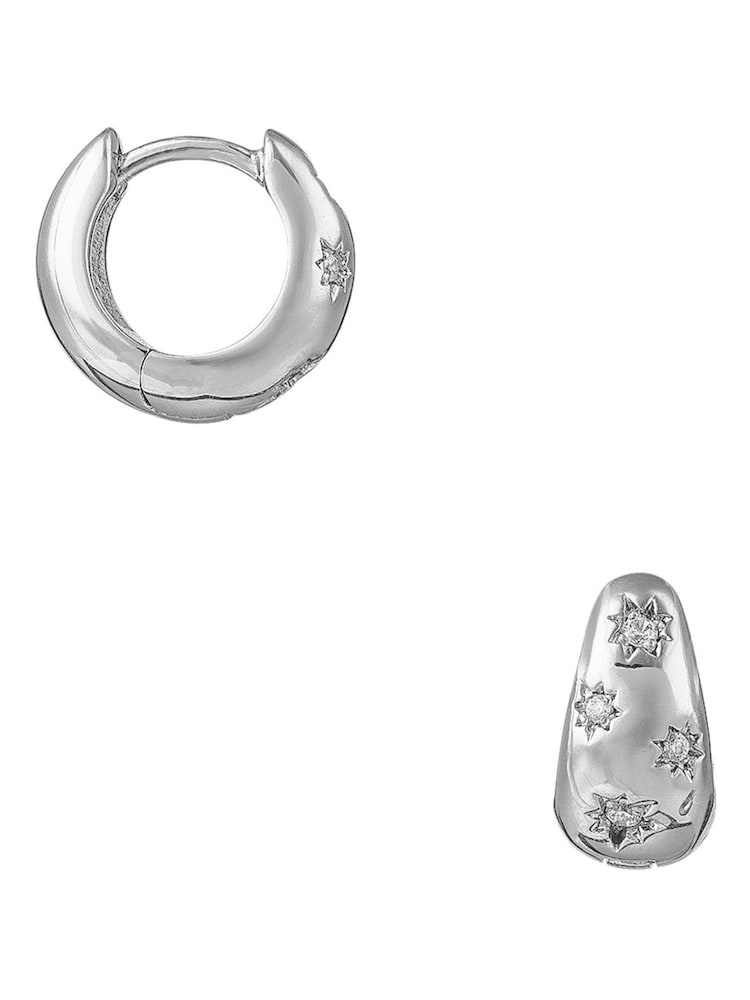 Orelia London Silver Tapered Crystal Starburst Huggie Hoop Earrings - Image 1 of 1